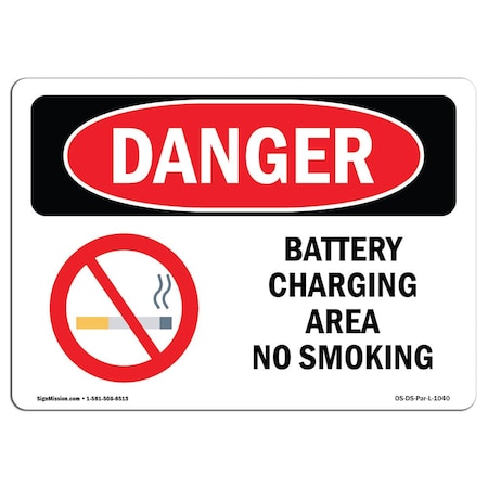 OSHA Danger Sign, Battery Charging Area No Smoking, 5in X 3.5in Decal